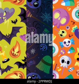 Halloween insieme di tre pattern senza giunture vettoriali Illustrazione Vettoriale