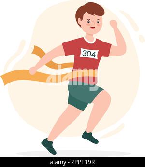 Running Racing Template mano disegnata Cartoon Flat Illustrazione persone jogging per la lunga distanza Run Marathon Tournament Sport Illustrazione Vettoriale