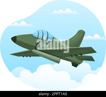 Modello di forza militare disegnato a mano Cartoon piano carino Illustrazione con Soldato, arma, carro armato o equipaggiamento pesante protettivo Illustrazione Vettoriale