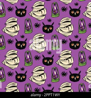 Halloween con motivo WOWL senza cuciture Illustrazione Vettoriale