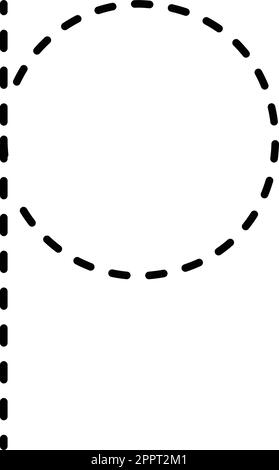 Traccia alfabeto minuscolo p prescrittura linea punteggiata elemento per scuola materna, prescolare e Montessori foglio di lavoro per l'attività di pratica di scrittura a mano. Illustrazione Vettoriale