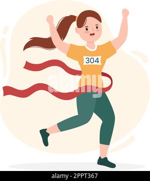 Running Racing Template mano disegnata Cartoon Flat Illustrazione persone jogging per la lunga distanza Run Marathon Tournament Sport Illustrazione Vettoriale