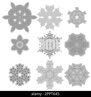 Set di ornamenti geometrici circolari. Guilloche Rosettes isolato. Decorazioni rotonde ornamentali. Illustrazione Vettoriale