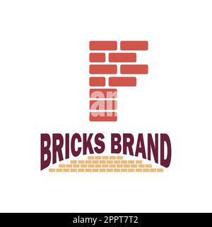 Brick Company Logo Vector Sign lettera iniziale F Illustrazione Vettoriale