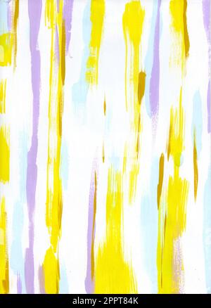 sfondo astratto con strisce verticali gialle, viola e marroni su sfondo bianco di carta watercolor Foto Stock
