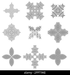 Set di ornamenti geometrici circolari. Guilloche Rosettes isolato. Decorazioni rotonde ornamentali. Illustrazione Vettoriale