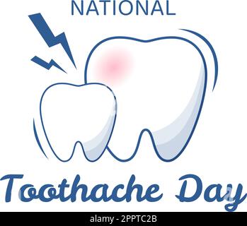 Giornata nazionale del mal di denti il 9 febbraio con denti per igiene dentale in modo da non causare dolore in Cartoon piano modelli disegnati a mano Illustrazione Illustrazione Vettoriale