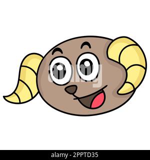 l'emoticon della testa di pecora ride felicemente, l'immagine dell'icona del doodle Illustrazione Vettoriale