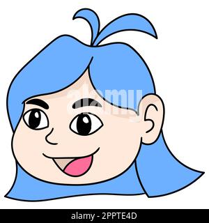 emoticon della testa della donna con volto sorridente, immagine icona di scarabocchio Illustrazione Vettoriale