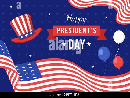 Happy Presidents Day con Star e USA Flag per il Presidente d'America adatto per Poster in Cartoon piano modelli disegnati a mano Illustrazione Illustrazione Vettoriale