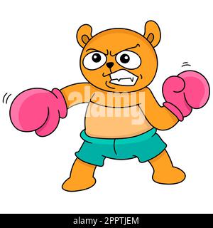 gli orsi animali praticano la boxe, il kawaii del doodle. immagine dell'icona di doodle Illustrazione Vettoriale