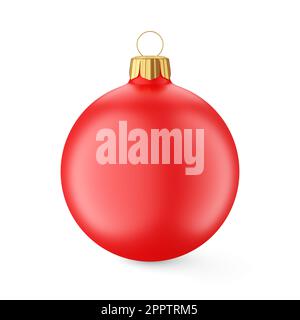 Rosso palla di natale isolato su sfondo bianco. Illustrazione del rendering 3D. Foto Stock