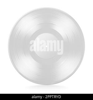 Disco LP in vinile bianco da 12 pollici isolato su sfondo bianco. Illustrazione del rendering 3D. Foto Stock