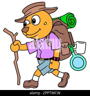 un avventuroso scout ragazzo, doodle icona immagine kawaii Illustrazione Vettoriale