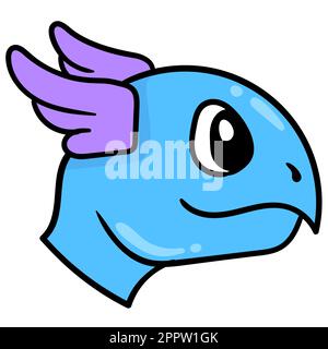 una testa di tartaruga dalle orecchie blu. emoticon in cartone. disegno icona doodle Illustrazione Vettoriale