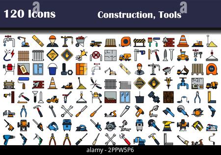 120 icone di costruzione, Strumenti Illustrazione Vettoriale