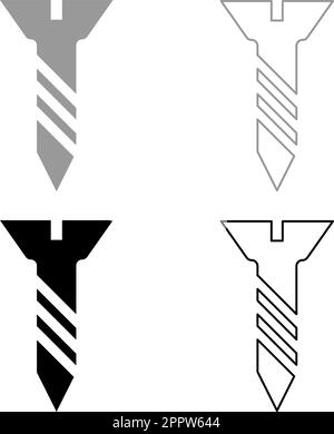 Vite metallo legno set icona grigio nero colore vettore illustrazione immagine riempimento pieno contorno linea sottile piatto stile Illustrazione Vettoriale