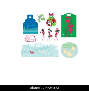 Natale design elementi con Babbo Natale - set Illustrazione Vettoriale