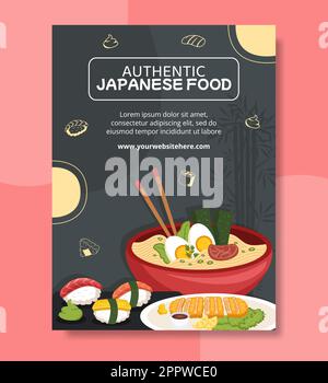 Illustrazione vettoriale di sfondo cartoon piatto modello Poster giapponese Illustrazione Vettoriale