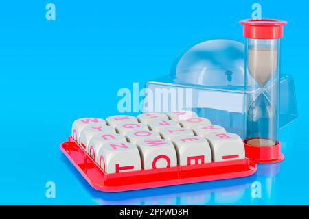 Boggle gioco da tavolo su sfondo blu, rendering 3D Foto Stock