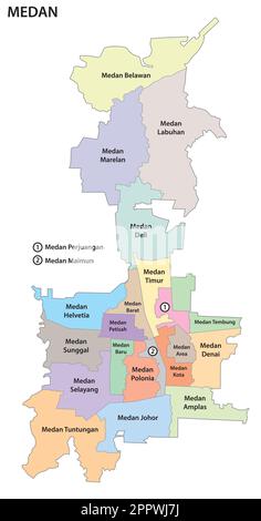 Mappa amministrativa e politica della città indonesiana di Medan Illustrazione Vettoriale