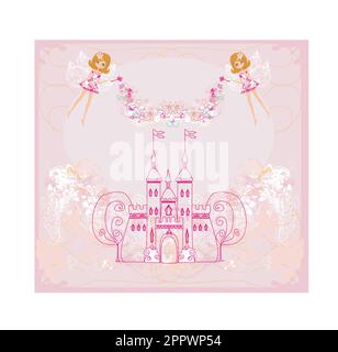 Fairy volare al di sopra di castello Illustrazione Vettoriale