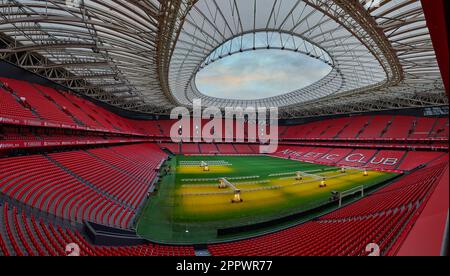 Vista interna del campo di calcio del Club Athletic di Bilbao, Bilbao, Biscaglia, Paesi Baschi, Spagna, Europa. Foto Stock