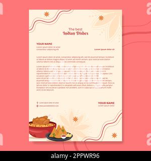 Indian Food Restaurant carta intestata modello piatto Cartoon sfondo Vector Illustrazione Illustrazione Vettoriale