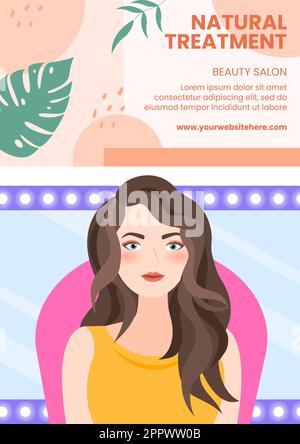 Beauty Salon Flyer Template Flat Cartoon background Vector Illustration Illustrazione Vettoriale