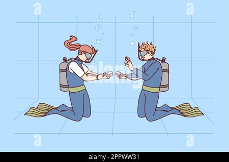 Subacquei sott'acqua in attrezzature speciali Illustrazione Vettoriale