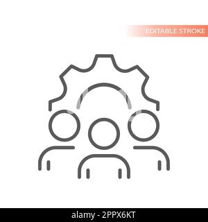 Gruppo di persone e ruota dentata icona vettore linea Illustrazione Vettoriale