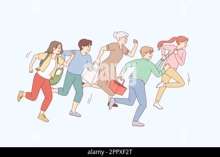 La gente esegue andare a fare shopping sulle vendite Illustrazione Vettoriale
