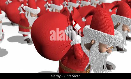 Rendering 3D. L'esercito di Babbo Natale porta dei regali. Rendering 3D. Foto Stock