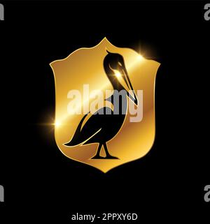 Cartello con logo Golden Pelican Bird Illustrazione Vettoriale