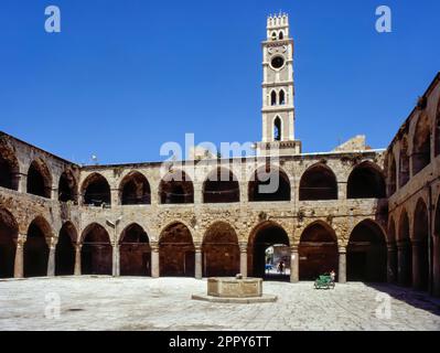 Khan al-Umdan il più grande caravanserai di Acre, Israele fu costruito nel 1784 durante il dominio ottomano Foto Stock