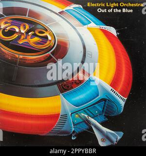 Copertina dell'album in vinile blu della Electric Light Orchestra (elo), gruppo rock britannico Foto Stock