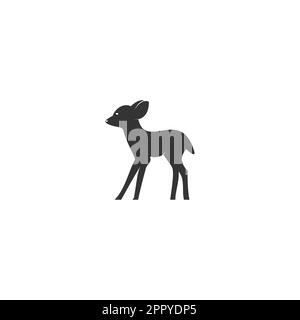 Design del logo vettoriale fawn. Carino disegno del marchio del vettore del cervo. Illustrazione Vettoriale