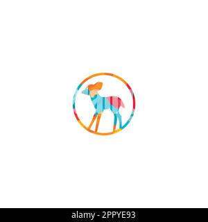 Design del logo vettoriale fawn. Carino disegno del marchio del vettore del cervo. Illustrazione Vettoriale
