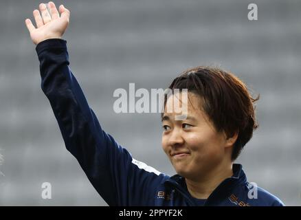 Linköpings no 29 Yuka Momiki durante la partita di calcio di lunedì nell'OBOS Damallsvenskan tra Linköping FC-Hammarby IF all'arena di Bilbörsen, Linköping, Svezia. Foto Stock