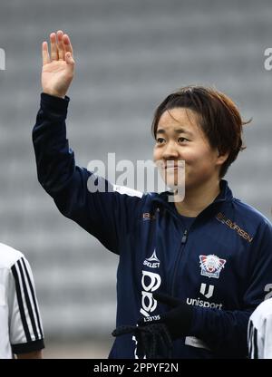 Linköpings no 29 Yuka Momiki durante la partita di calcio di lunedì nell'OBOS Damallsvenskan tra Linköping FC-Hammarby IF all'arena di Bilbörsen, Linköping, Svezia. Foto Stock