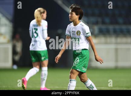 Hammarbys no 14 Maika Hamano durante la partita di calcio di lunedì nell'OBOS Damallsvenskan tra Linköping FC-Hammarby IF all'arena di Bilbörsen, Linköping, Svezia. Foto Stock