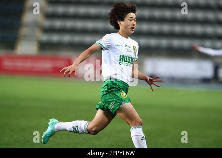 Hammarbys no 14 Maika Hamano durante la partita di calcio di lunedì nell'OBOS Damallsvenskan tra Linköping FC-Hammarby IF all'arena di Bilbörsen, Linköping, Svezia. Foto Stock