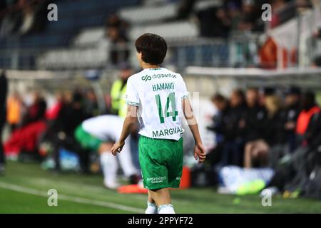 Hammarbys no 14 Maika Hamano durante la partita di calcio di lunedì nell'OBOS Damallsvenskan tra Linköping FC-Hammarby IF all'arena di Bilbörsen, Linköping, Svezia. Foto Stock