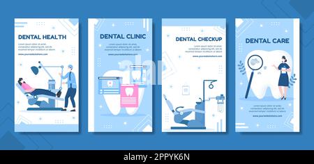 Dental Clinic Social Media Stories Template Hand Drawed Cartoon Flat Illustration Illustrazione Vettoriale