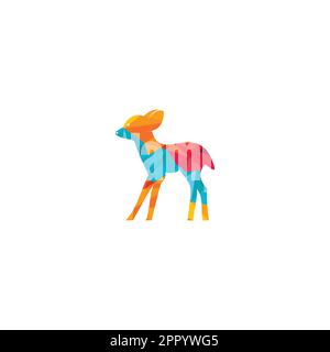 Design del logo vettoriale fawn. Carino disegno del marchio del vettore del cervo. Illustrazione Vettoriale