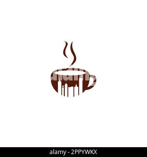 Disegno del logo vettoriale della città del caffè. Illustrazione Vettoriale