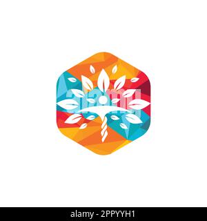 Carattere umano con design del logo delle foglie. Logo del salone di bellezza e salute. Illustrazione Vettoriale