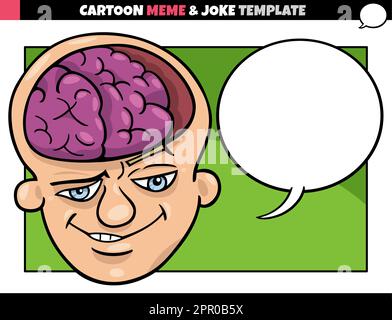 modello di meme cartoon con uomo cervello Illustrazione Vettoriale