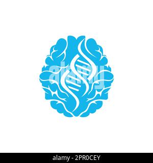 Disegno del logo vettoriale del cervello del DNA. Concetto di logo della scienza genetica. Illustrazione Vettoriale