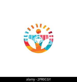 Design del logo della scuola guida. Volante con logo strada e tachimetro. Illustrazione Vettoriale